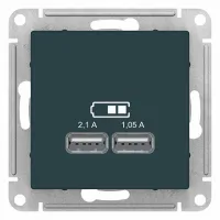 Розетка 2xUSB Schneider Electric ATLASDESIGN, изумруд, ATN000833