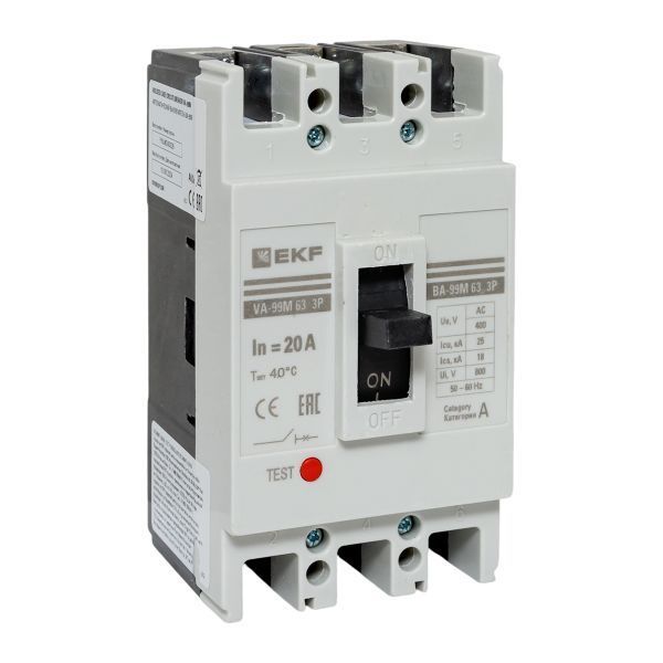Выключатель автоматический в литом корпусе ВА-99М 63/20А 3P 10In 25кА с термомагнитным расцепителем EKF
