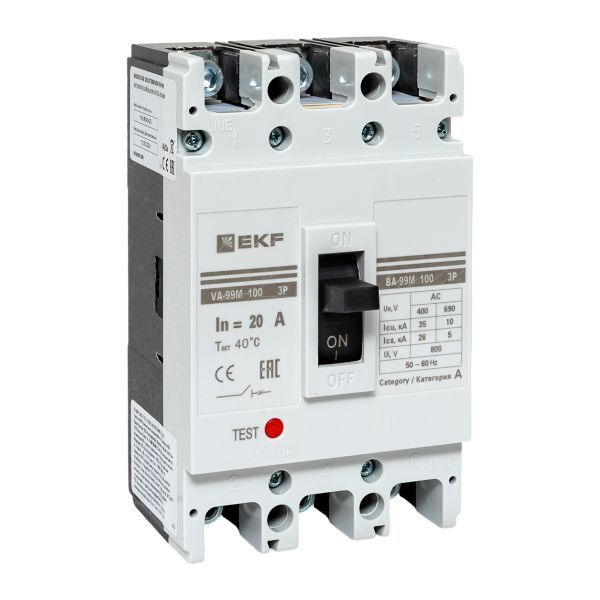 Выключатель автоматический в литом корпусе ВА-99М 100/20А 3P 10In 35кА с термомагнитным расцепителем EKF