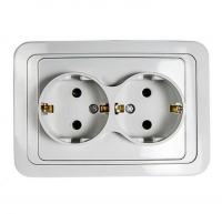 IN HOME 2128-W Розетка СП 2ая с з/к CLASSICO белая IN HOME (2212)