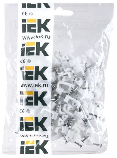 Скоба крепежная d12 (100шт в уп-ке) плоская пластиковая IEK