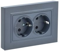 BRITE Розетка двойная с заземлением/крышкой/шторками 16А в сборе РСш12-3-БрМ маренго