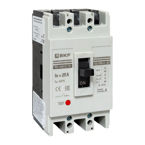 Выключатель автоматический в литом корпусе ВА-99М 63/25А 3P 10In 35кА с термомагнитным расцепителем EKF