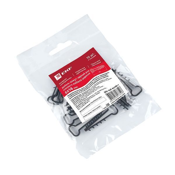 Дюбель-хомут (6x14 мм) для плоского кабеля черный (10 шт.) EKF PROxima