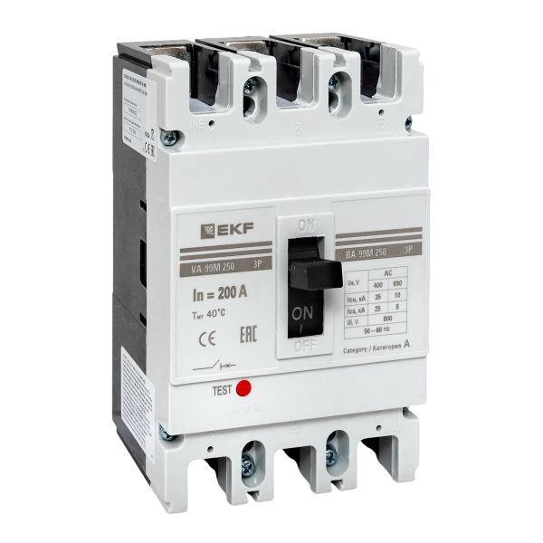 Выключатель автоматический в литом корпусе ВА-99М 250/200А 3P 10In 35кА с термомагнитным расцепителем EKF