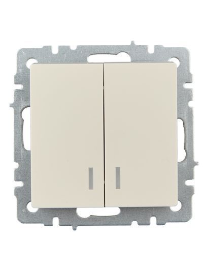BRITE Выключатель двухклавишный с индикацией 10А ВС10-2-1-БрКр бежевый IEK