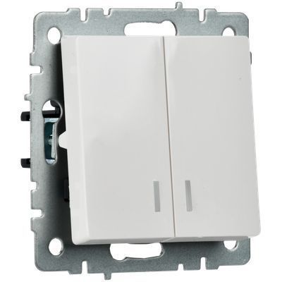 BRITE Выключатель двухклавишный с индикацией 10А ВС10-2-1-БрБ белый IEK