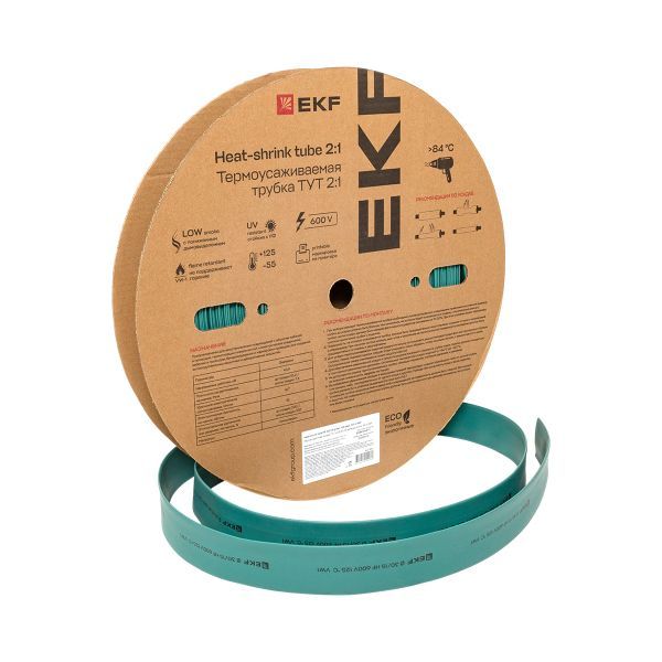 Термоусаживаемая трубка ТУТ нг 30/15 зелёная рулон EKF PROxima