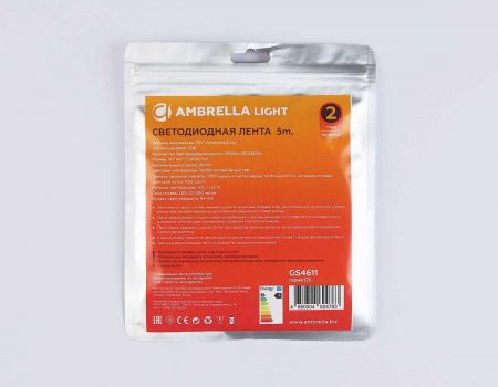 Светодиодная лента Ambrella Light GS4611 COB 400Led/10W m/ 24V IP20 3000K/ 5m*5mm*2.1mm (2 конт.) GS4611