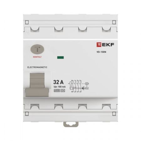Выключатель дифференциального тока ВД-100N 4P 32А 100мА A эл-мех 6кА PROXIMA EKF