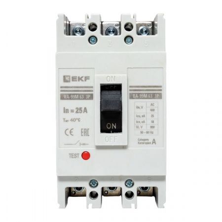 Выключатель автоматический в литом корпусе ВА-99М 63/25А 3P 10In 35кА с термомагнитным расцепителем EKF