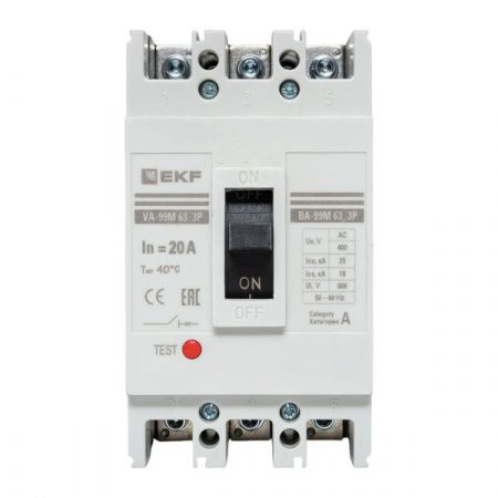 Выключатель автоматический в литом корпусе ВА-99М 63/20А 3P 10In 25кА с термомагнитным расцепителем EKF