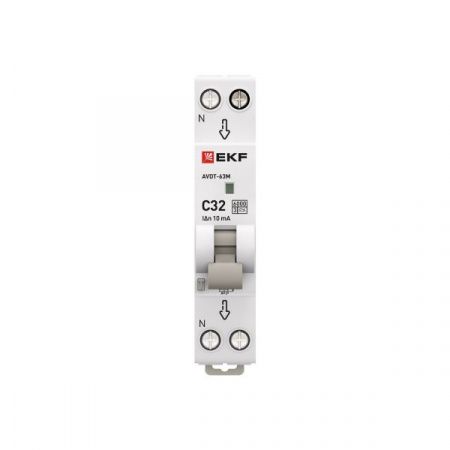 Автоматический выключатель дифференциального тока АВДТ-63М 1P+N 18мм 32А характеристика C 10мА тип A электронный 6кА PROXIMA EKF