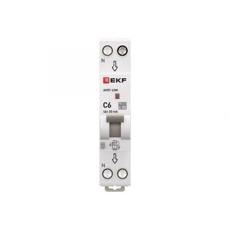 Автоматический выключатель дифференциального тока АВДТ-63М 1P+N 18мм 6А характеристика C 30мА тип A электронный 6кА PROXIMA EKF