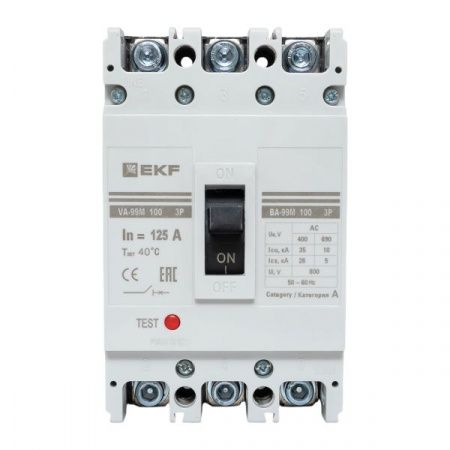Выключатель автоматический в литом корпусе ВА-99М 100/125А 3P 10In 35кА с термомагнитным расцепителем EKF