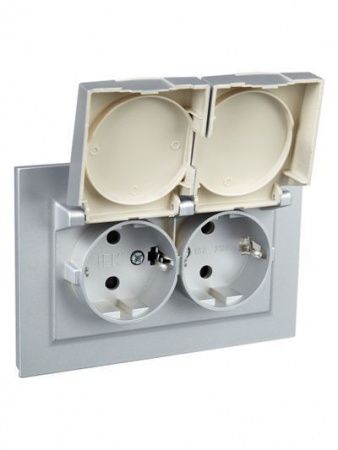 BRITE Розетка двойная с крышкой 16А в сб IP44 РСбш12-3-44-БрА алюминий