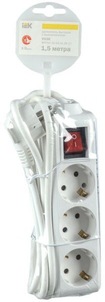 IEK  У03К-выкл.  Удлинитель  3гн.  1,5 м  с з/к  с выкл.  ПВС  3х1мм2 WYP10-16-03-01-ZK-17